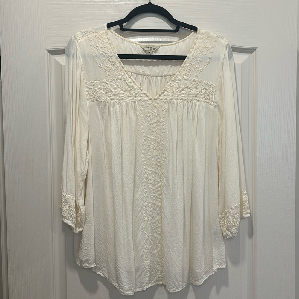 Lucky Brand 3/4 Sleeves Cream Top